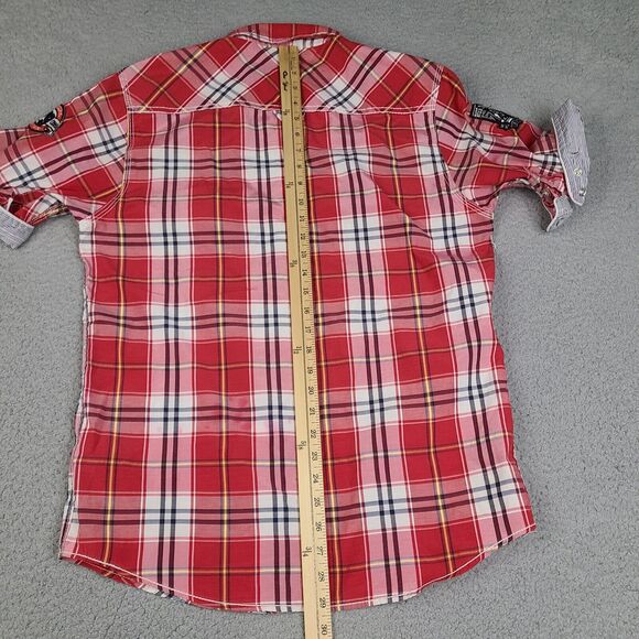 Swiss Cross Shirt Mens Medium Red Plaid Button Down New York Short Sleeve Preppy - Picture 16 of 16